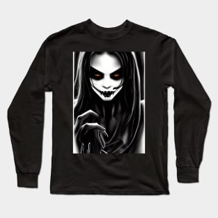 GREEN AND RED  EYED SPOOKY HALLOWEEN VAMPIRESS Long Sleeve T-Shirt